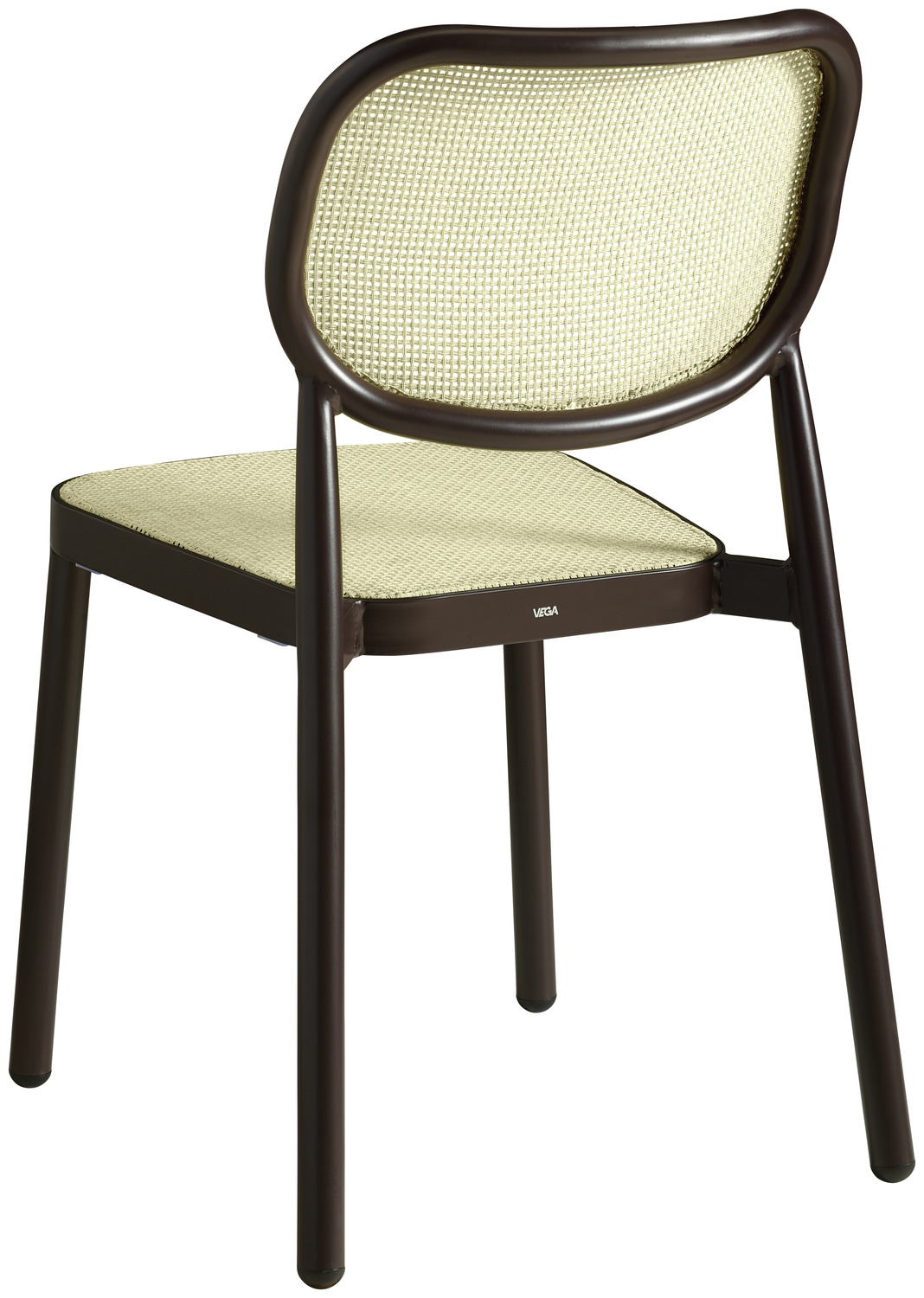 Scaune de exterior stivuibile VEGA Candia, cadru din aluminiu vopsit electrostatic, polirattan, 43x57x82 cm, maro inchis si bej, set de 2 piese