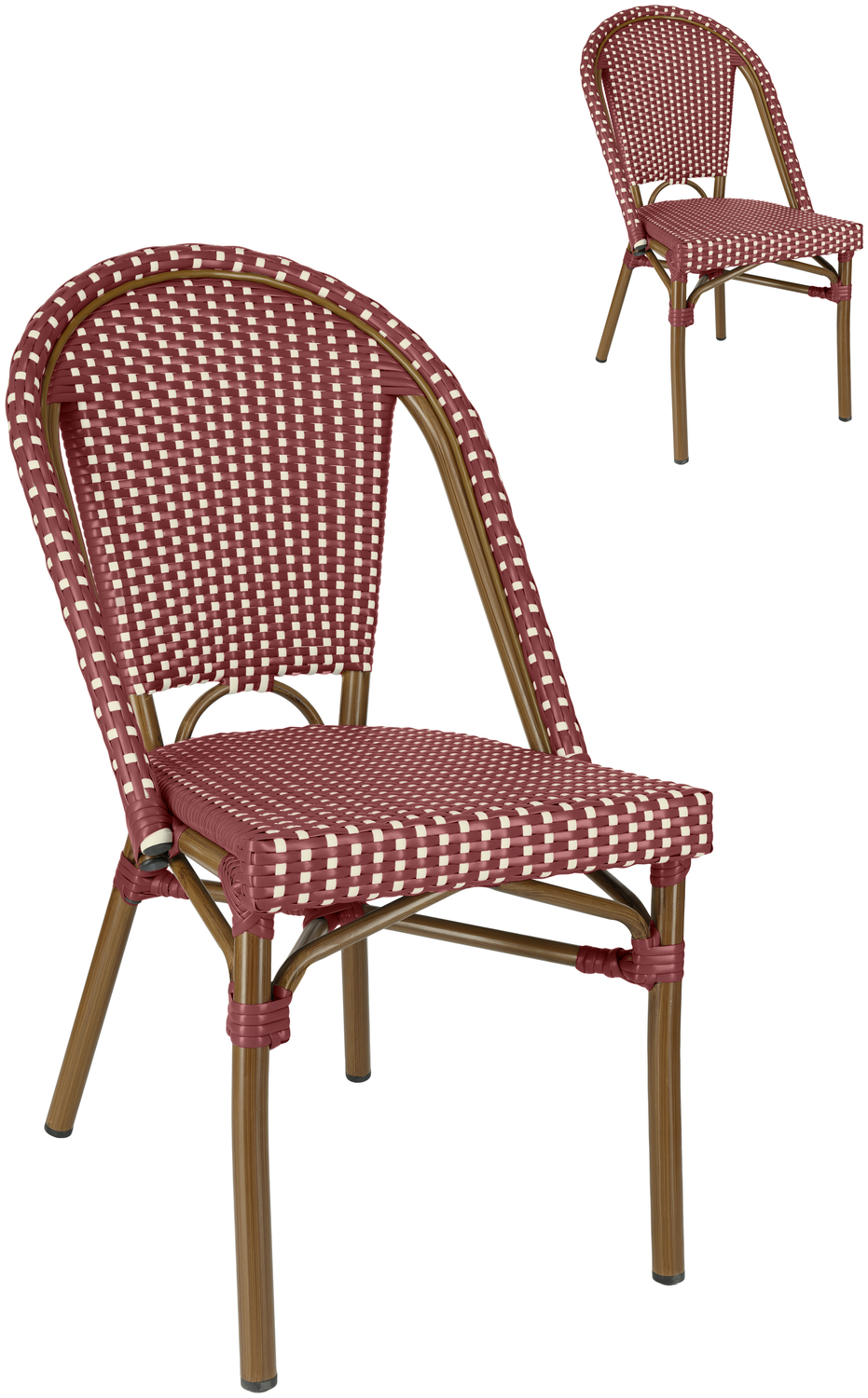 VEGA LUSINI Astoria Outdoor Bistro Chair, Red/White, Powder-Coated Aluminium Frame, Weatherproof Plastic Wicker, Stackable, Set of 2