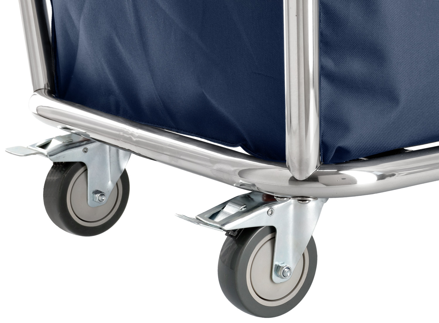 PULSIVA Aberdare Laundry Trolley, Stainless Steel Frame, Removable PVC Coated Cotton Bag, 4 Wheels with 2 Brakes, 100kg Capacity, 65x90x81 cm, Blue