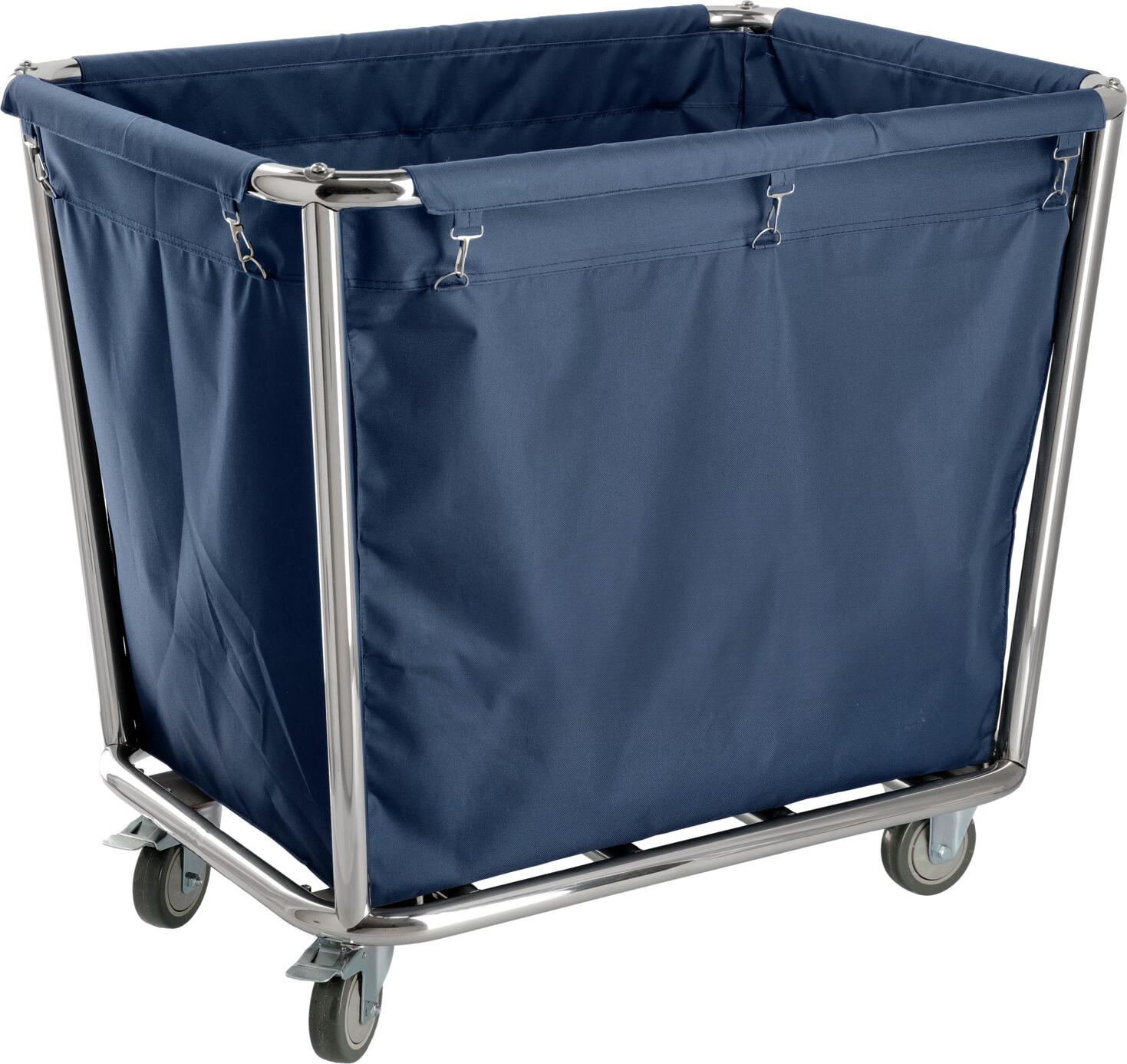 PULSIVA LUSINI Solutions GmbH Laundry trolley Aberdare Wäschewagen Aberdare Laundry trolley Aberdare; 65x90x81 cm (LxWxH); blue Wäschewagen Aberdare; 65x90x81 cm (LxBxH); blau Practical stainless steel laundry cart with removable cotton laundry bag with PVC coating. With wheels, two of which are with parking brake. Maximum load capacity of 100 kg. Supplied disassembled, easy assembly. Praktischer Wäschewagen aus rostfreien Edelstahl mit herausnehmbarem Wäschesack aus Baumwolle mit PVC Beschichtung und Rollen aus Polypropylen. Mit vier Rollen (Durchmesser 10 cm), zwei davon sind mit Feststellbremse. Maximale Tragkraft von 100 kg. Wird zerlegt geliefert, einfache Montage.