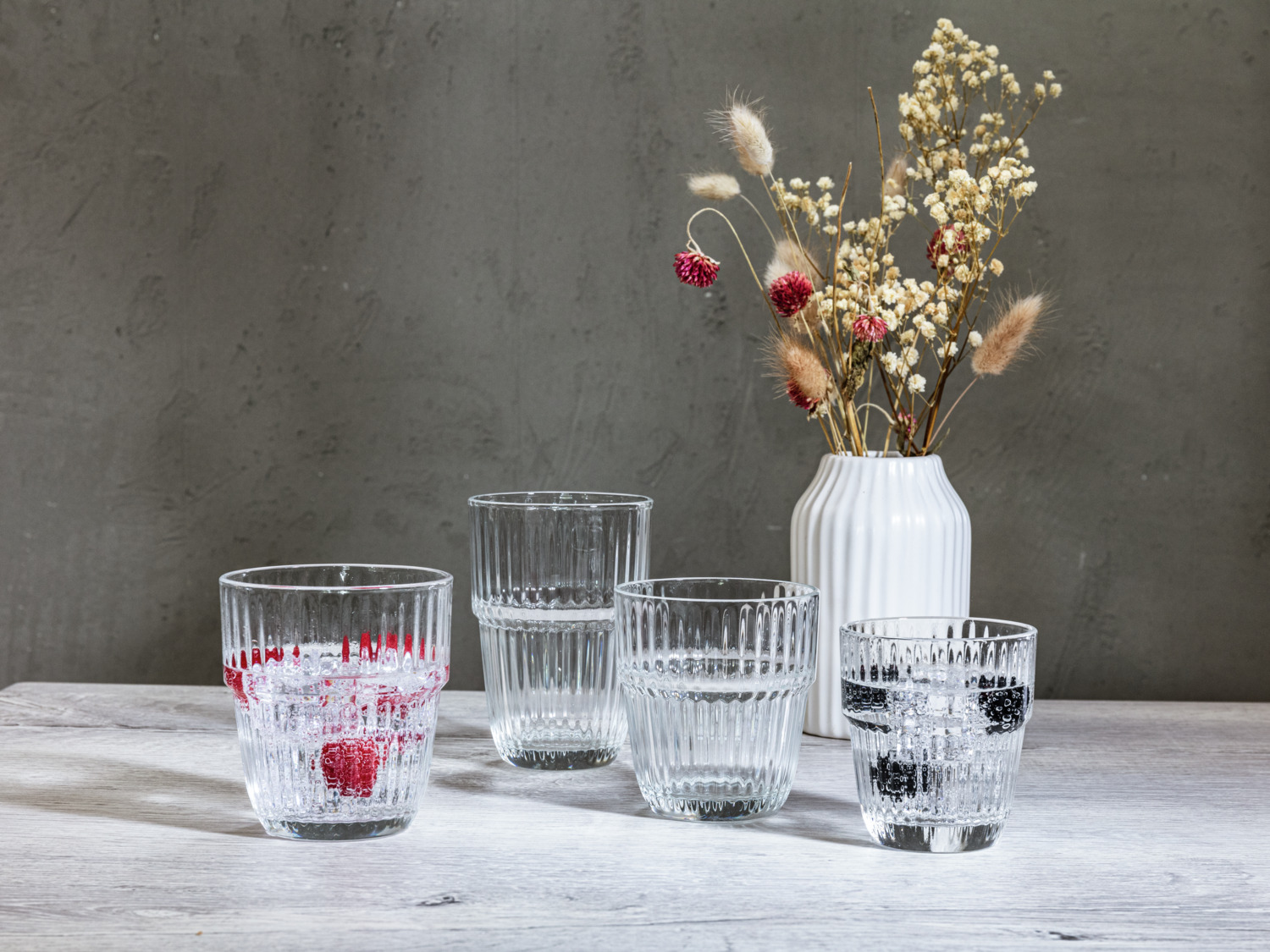 Bormioli Rocco Barshine Tempered Glass Juice Tumblers, 210 ml, Stackable Ribbed Design, Set of 6, Made in Italy