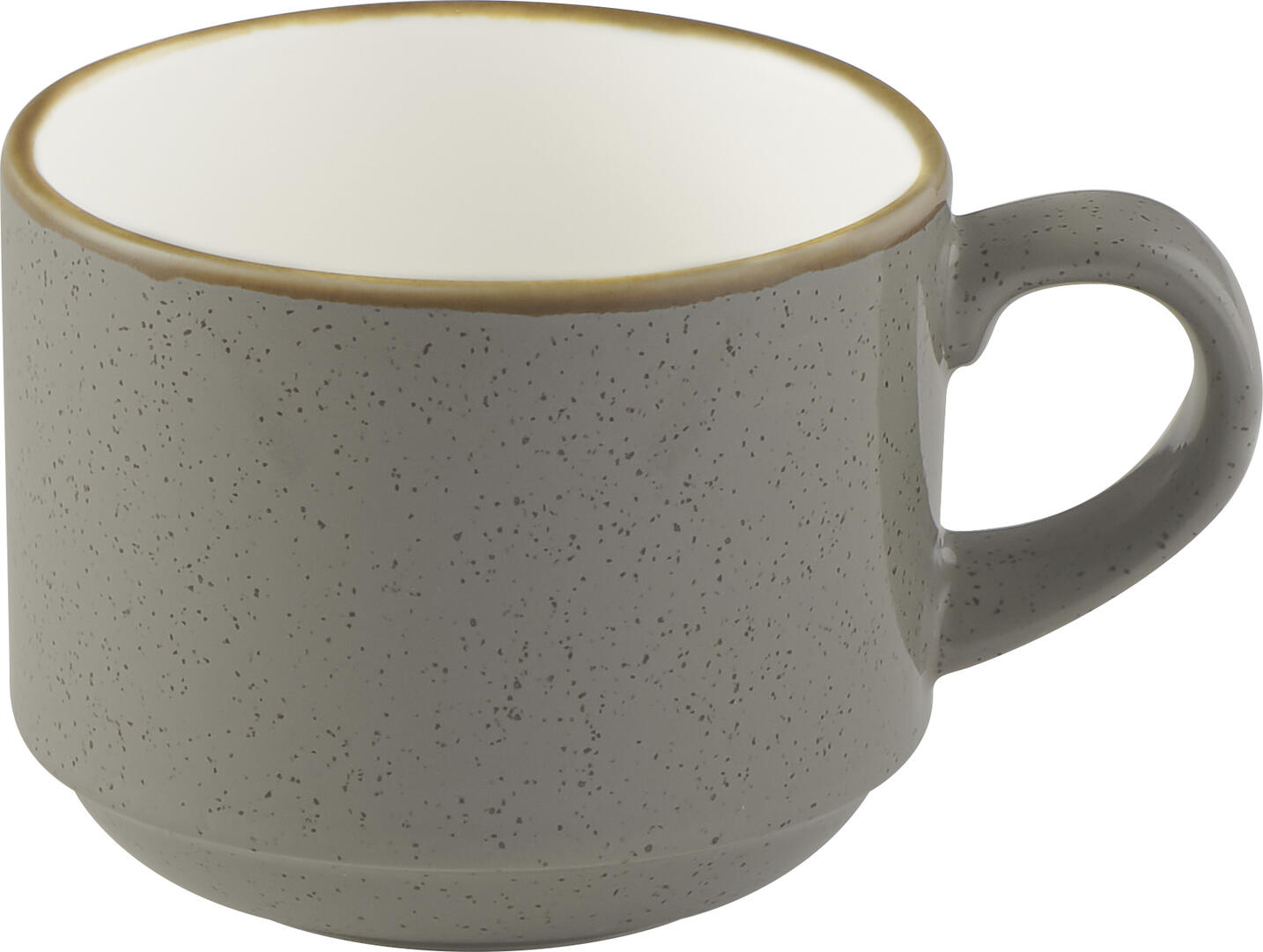 Churchill Stonecast Barley White Grey-Brown Stacking Cups, Professional Ceramic, 220ml, Hand-Decorated Speckled Glaze, Set of 12