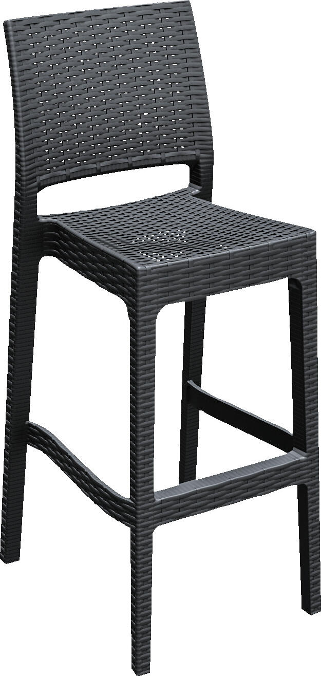 Siesta ISILPLAST PLASTIK SAN.VE TIC.A.S. Bar chair Melrose Barstuhl Melrose Bar chair Melrose; 45x51x108 cm (WxDxH); anthracite; 4 piece / pack Barstuhl Melrose; 45x51x108 cm (BxTxH); anthrazit; 4 Stück / Pack Bar chair made of highly stable plastic in wickerwork look, reinforced with glass fibers. Sturdy, weatherproof and UV-resistant. Suitable for outdoor use. Stackable up to four pieces. Supplied assembled. Matching chairs can be ordered at the same time. Barstuhl aus hochstabilem Kunststoff in Geflecht Optik, der mit Glasfasern verstärkt ist. Robust, wetterfest und UV-beständig. Für den Außenbereich geeignet. Bis zu vier Stück stapelbar. Lieferung erfolgt montiert. Passende Stühle gleich mitbestellen.
