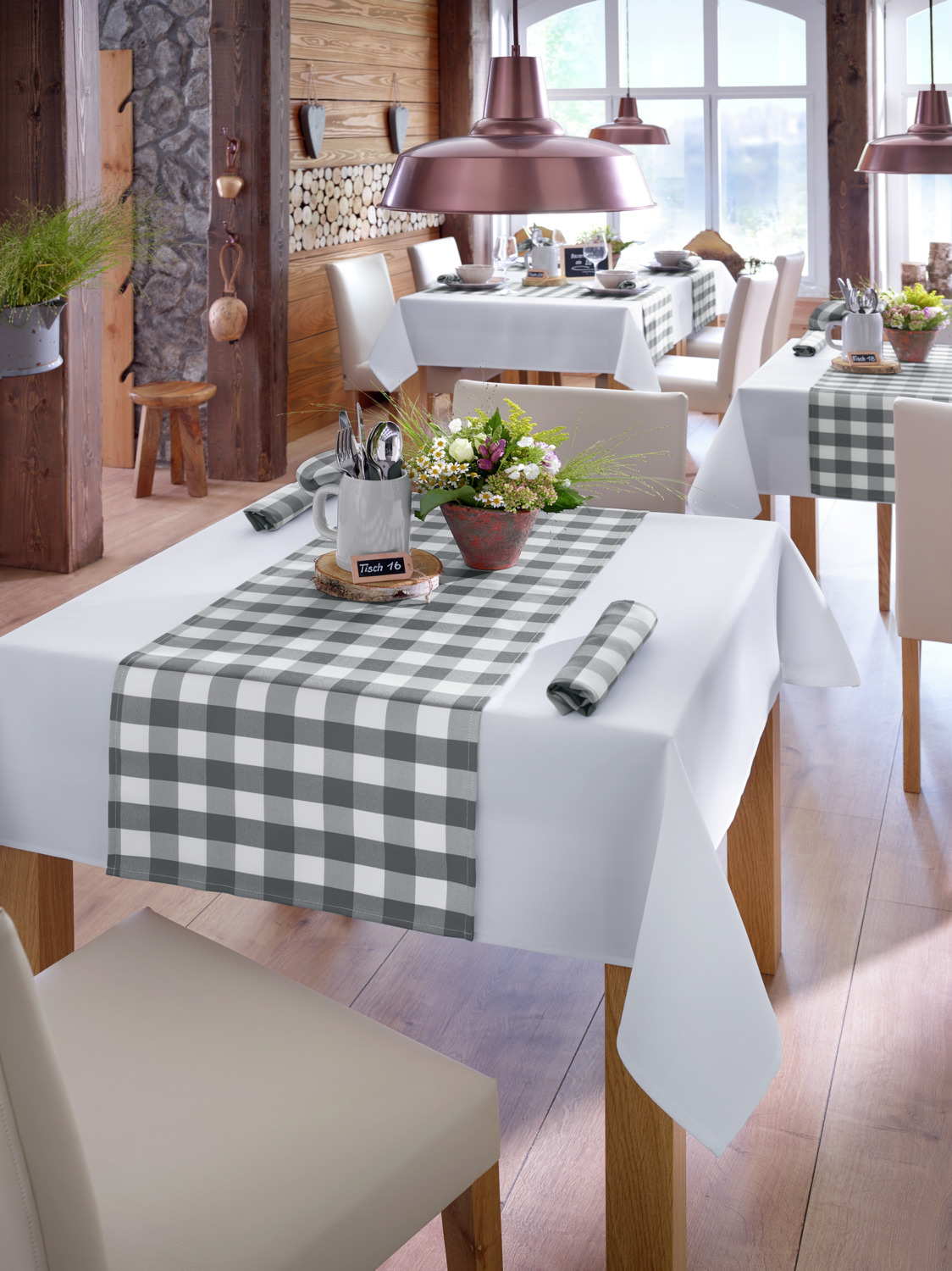 Скатерть квадратная ERWIN M. LUSINI Countryline, 80x80 см, 100% полиэстер, белая в рустикальную клетку, OEKO-TEX Standard 100, износостойкая