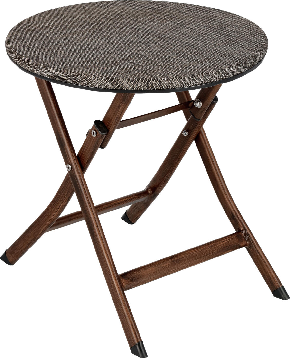 PULSIVA LUSINI Solutions GmbH Oudoor side table Romalia Beistelltisch Outdoor Romalia Oudoor side table Romalia; 46x46 cm (ØxH); grey mottled/brown; round Beistelltisch Outdoor Romalia; 46x46 cm (ØxH); grau meliert/braun; rund Modern folding table made of powder-coated steel frame and table top made of synthetic fabric. With plastic glides on the table legs. Foldable, weatherproof and UV-resistant. Suitable for outdoor use. Delivered assembled. Order matching chairs at the same time. Moderner Klapptisch aus pulverbeschichtetem Stahlgestell und  Tischplatte aus Kunststoffgewebe. Mit Kunststoffgleitern an den Tischbeinen. Klappbar, wetterfest und UV-beständig. Maximale Belastung 70 kg. Für den Außenbereich geeignet. Lieferung erfolgt montiert. Passende Stühle gleich mitbestellen.