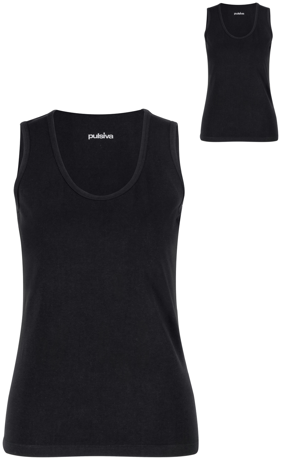Pulsiva Women's Double Tanktop Set of 2, Cotton Jersey Sleeveless Undershirt, Round Neck, Form-Fitting High-Waisted Cut, 95% Cotton 5% Spandex