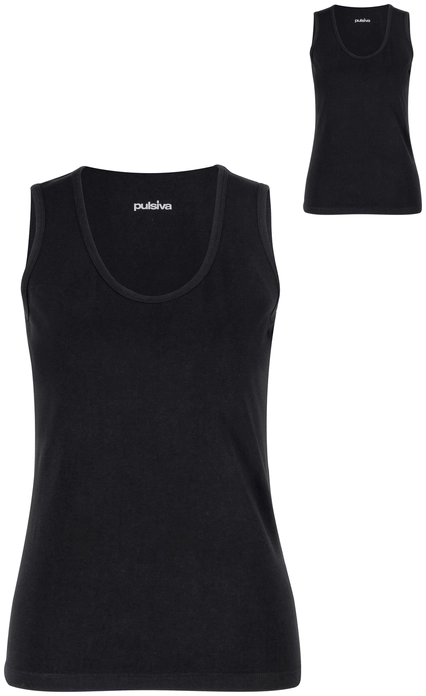 Pulsiva Women's Double Tanktop Set of 2, Cotton Jersey Sleeveless Undershirt, Round Neck, Form-Fitting High-Waisted Cut, 95% Cotton 5% Spandex