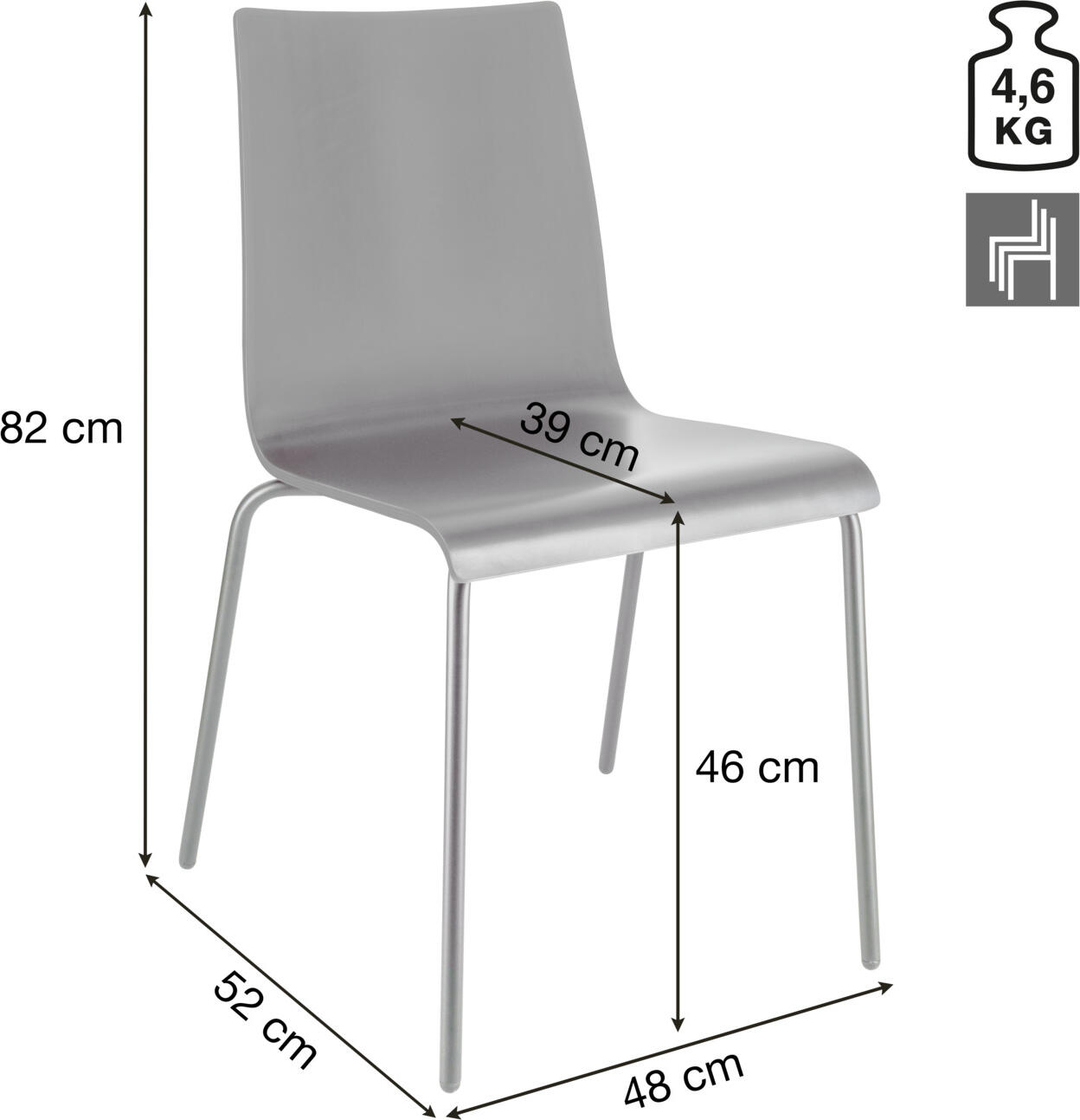 PULSIVA Uni Wooden Shell Conference Chair Set of 4, Black Ash Veneer Lacquered Beech Plywood, Black Powder-Coated Steel Frame, Stackable, 48x52x82 cm