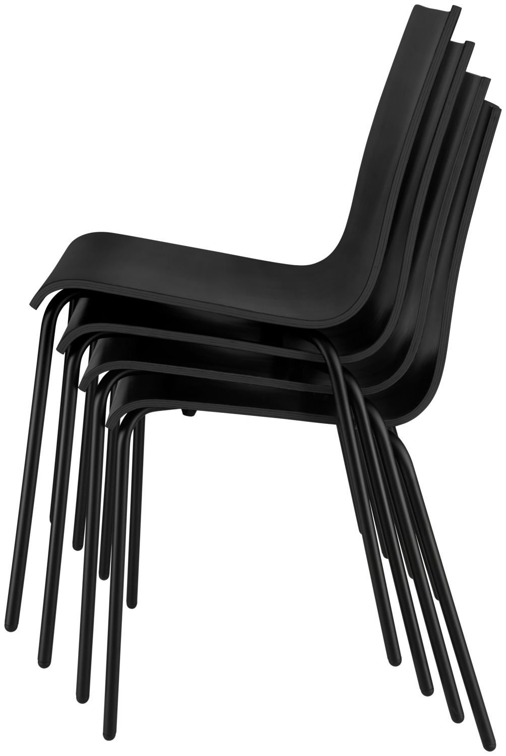PULSIVA Uni Wooden Shell Conference Chair Set of 4, Black Ash Veneer Lacquered Beech Plywood, Black Powder-Coated Steel Frame, Stackable, 48x52x82 cm