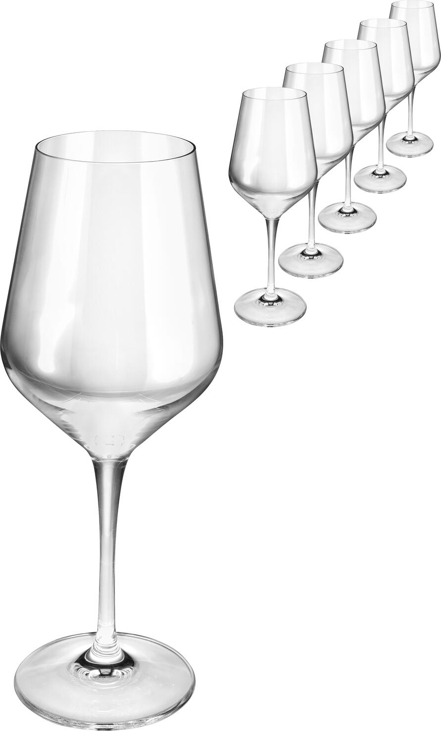 Bormioli Rocco Electra Red Wine Glass Set of 6, 550ml Crystal Glass, 23cm Height, Dishwasher Safe, Transparent