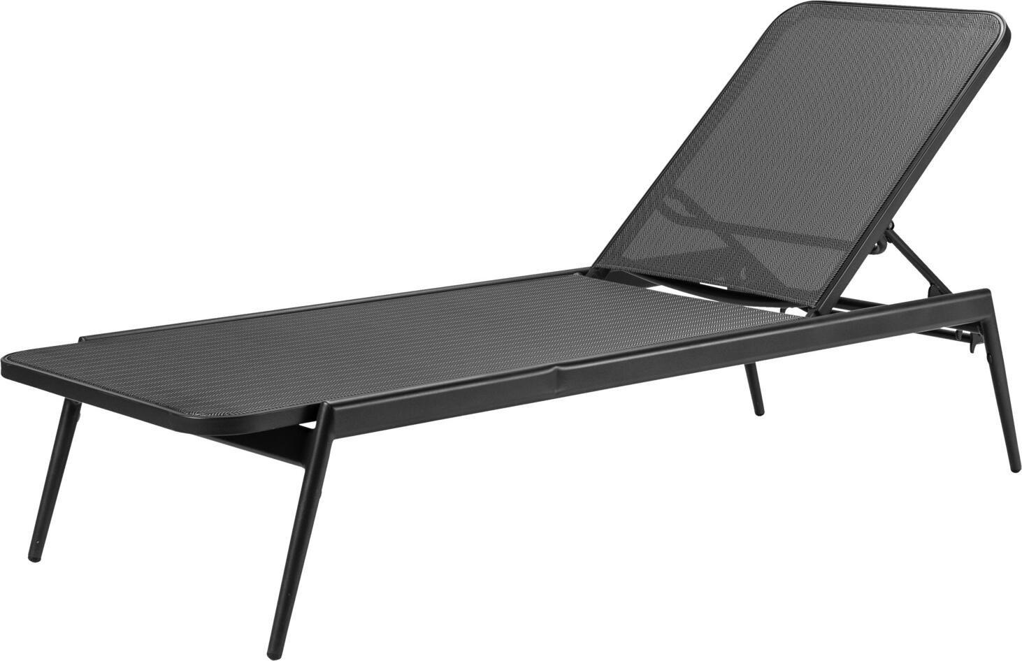 VEGA LUSINI Solutions GmbH Sun lounger Solaro Sonnenliege Solaro Sun lounger Solaro; 192.5x65.5x35 cm (LxWxH); seat anthracite, base anthracite Sonnenliege Solaro; 192.5x65.5x35 cm (LxBxH); Sitz anthrazit, Gestell anthrazit Modern sun lounger with adjustable backrest - perfect for maximum comfort and flexible relaxation outdoors. The lounger is stackable and can be easily moved by one person thanks to the particularly lightweight material. The quick-drying textile cover ensures a comfortable seating experience and is also easy to clean. The simple, high-quality design blends elegantly into any wellness or pool landscape. Comfortable and practical: our sun lounger offers comfort even without an additional lounger cover - saving time and effort for staff. Ideal for gardens, terraces and wellness areas. Moderne Sonnenliege mit verstellbarer Rückenlehne – perfekt für maximalen Liegekomfort und flexible Entspannung im Außenbereich. Die Liege ist stapelbar und dank des besonders leichten Materials einfach von einer Person zu bewegen. Die schnelltrocknende Textilen-Bespannung sorgt für ein angenehmes Sitzgefühl und ist zudem pflegeleicht. Das schlichte, hochwertige Design fügt sich elegant in jede Wellness- oder Poollandschaft ein. Komfortabel und praktisch: Unsere Sonnenliege bietet Bequemlichkeit auch ohne zusätzliche Liegenauflage – das spart Zeit und Aufwand beim Personal. Ideal für Garten, Terrasse und Wellnessbereiche.