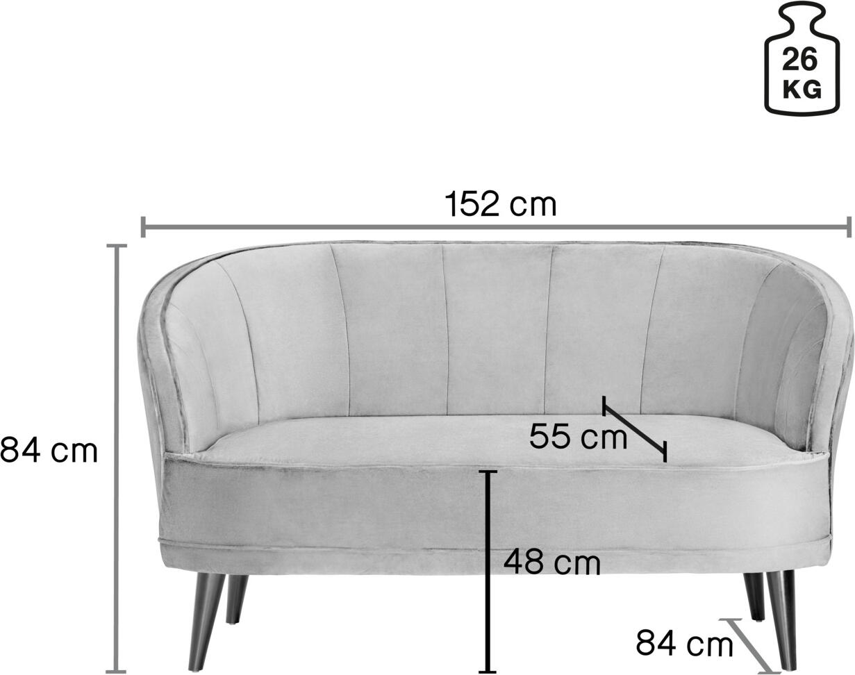 VEGA Garbo 2-Seater Sofa, Violet Velvet Polyester Cover, Black Lacquered Beech Wood Legs, 150x75x84 cm, Elegant Quilting, Indoor Use