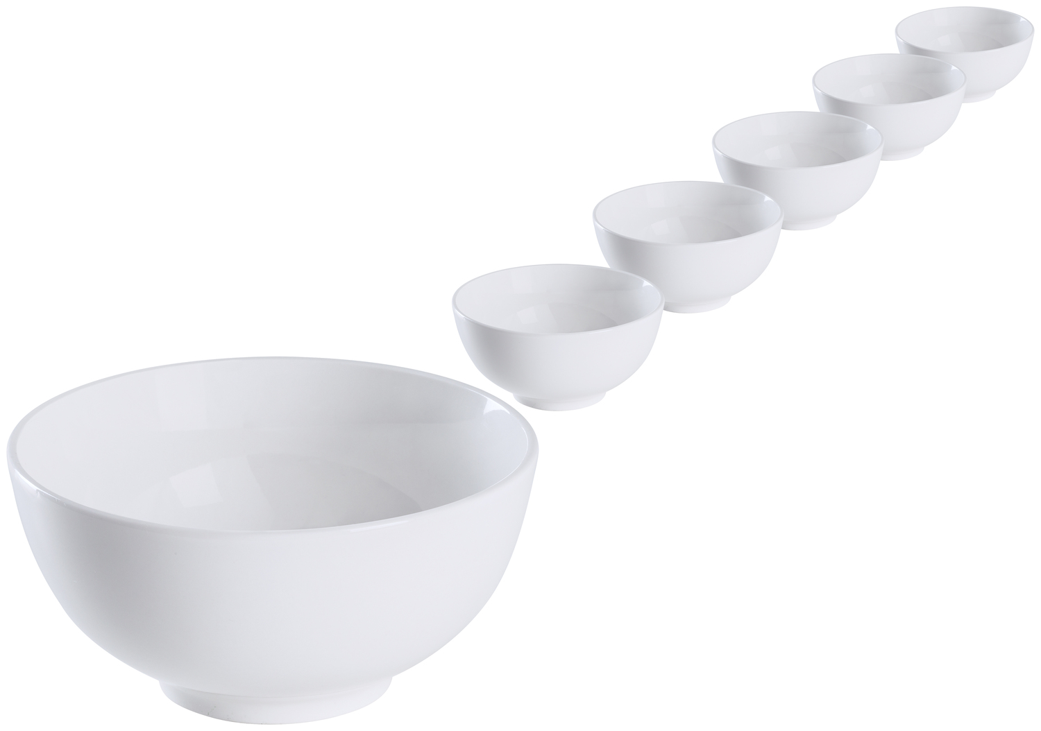 Pulsiva Usur White Porcelain Bowl Set of 6, 450ml, 13.5cm Diameter, Stackable, Microwave and Dishwasher Safe
