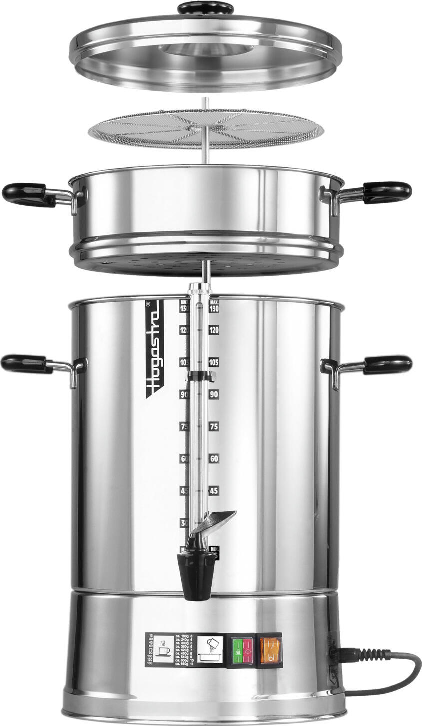 Aparat de cafea profesional Hogastra CNS-100 din otel inoxidabil, capacitate 12.5L, 100 de cani, robinet anti-picurare, protectie boil-dry, Made in Germany