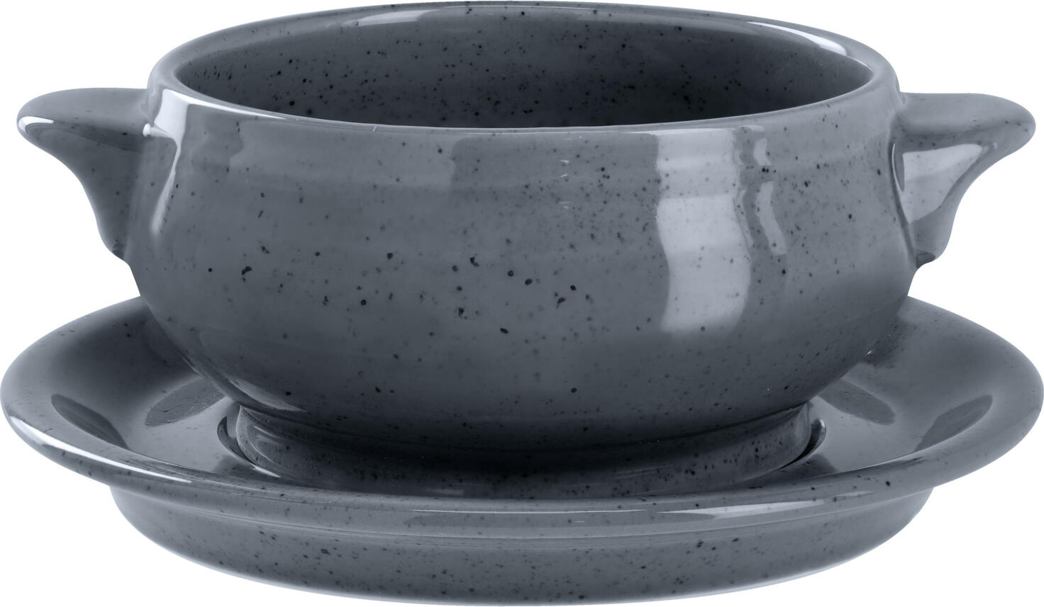 VEGA Alessia Soup Saucers, Porcelain, 17 cm Diameter, Grey with Irregular Speckles, Dishwasher and Microwave Safe, Set of 6