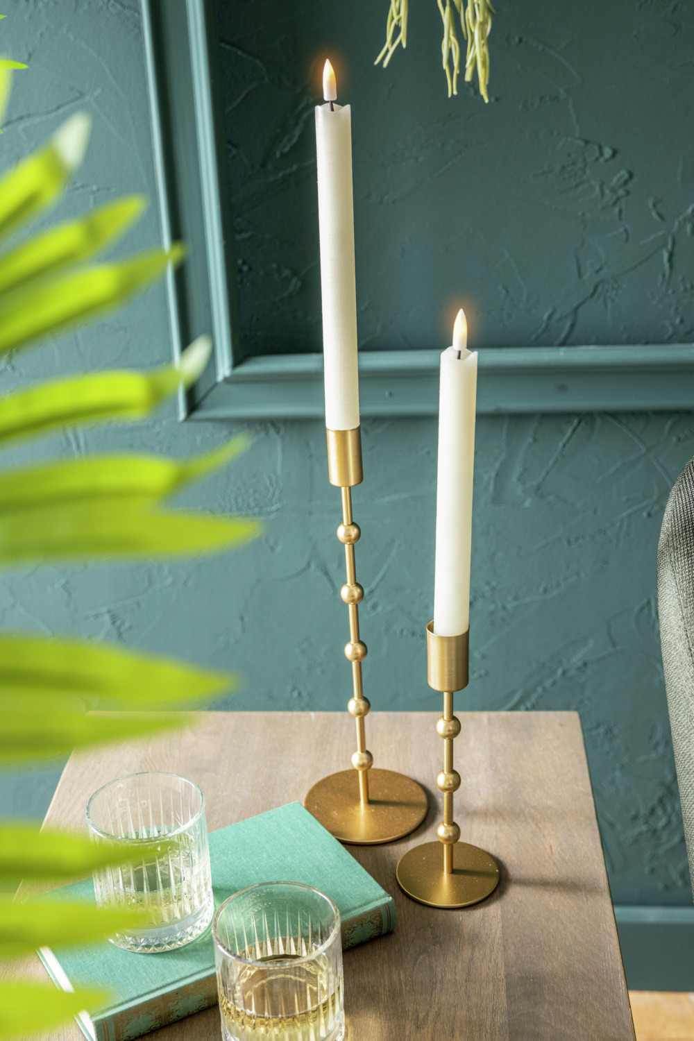 Vega Lalia Gold Metal Taper Candle Holder, 19.5 cm Height, 7 cm Diameter, Decorative Spheres Stem
