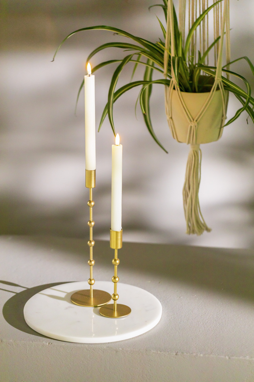 Vega Lalia Gold Metal Taper Candle Holder, 19.5 cm Height, 7 cm Diameter, Decorative Spheres Stem