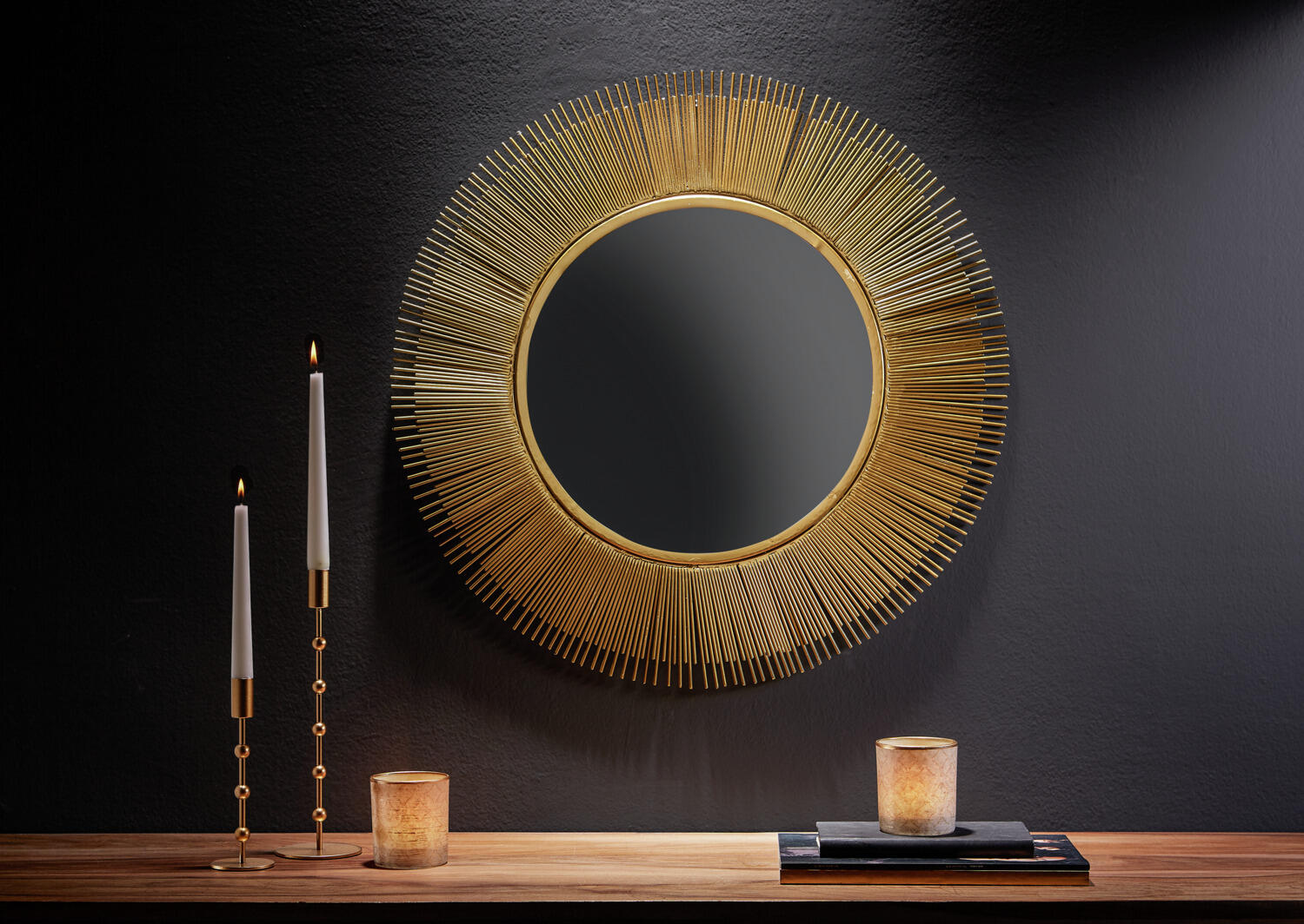 Vega Lalia Gold Metal Taper Candle Holder, 19.5 cm Height, 7 cm Diameter, Decorative Spheres Stem