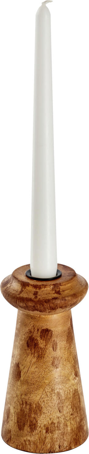 Vega Maris Taper Candle Holder, Natural Wood, Brown, 15 cm Height, 7 cm Diameter, Unique Wood Grain Design