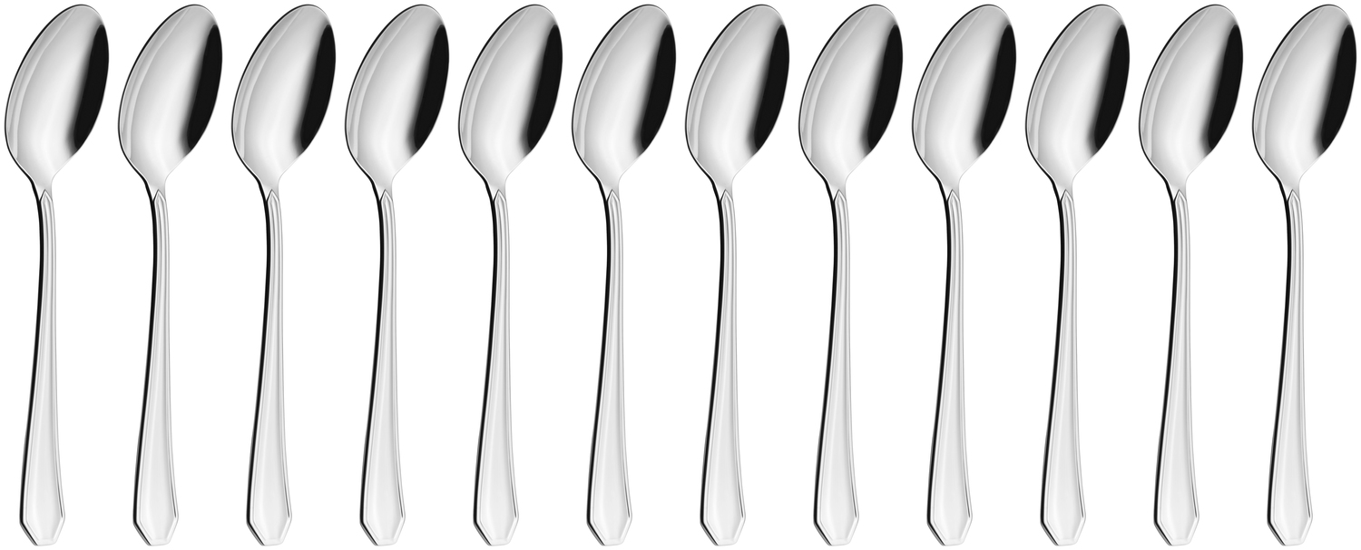 VEGA Tunis Table Spoon Set of 12, 18/10 Chrome-Nickel Stainless Steel, Mirror Polished, Classic Relief Design, 19.5 cm, Silver