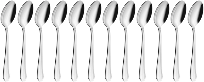 VEGA Tunis Table Spoon Set of 12, 18/10 Chrome-Nickel Stainless Steel, Mirror Polished, Classic Relief Design, 19.5 cm, Silver