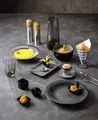 VEGA Nano Stoneware Bowl Set of 6, 950 ml, 15 cm Diameter, Black Reactive Glaze, Irregular Edges, Microwave and Dishwasher Safe
