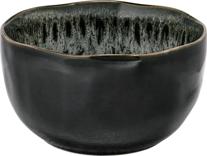 VEGA Nano Stoneware Bowl Set of 6, 950 ml, 15 cm Diameter, Black Reactive Glaze, Irregular Edges, Microwave and Dishwasher Safe