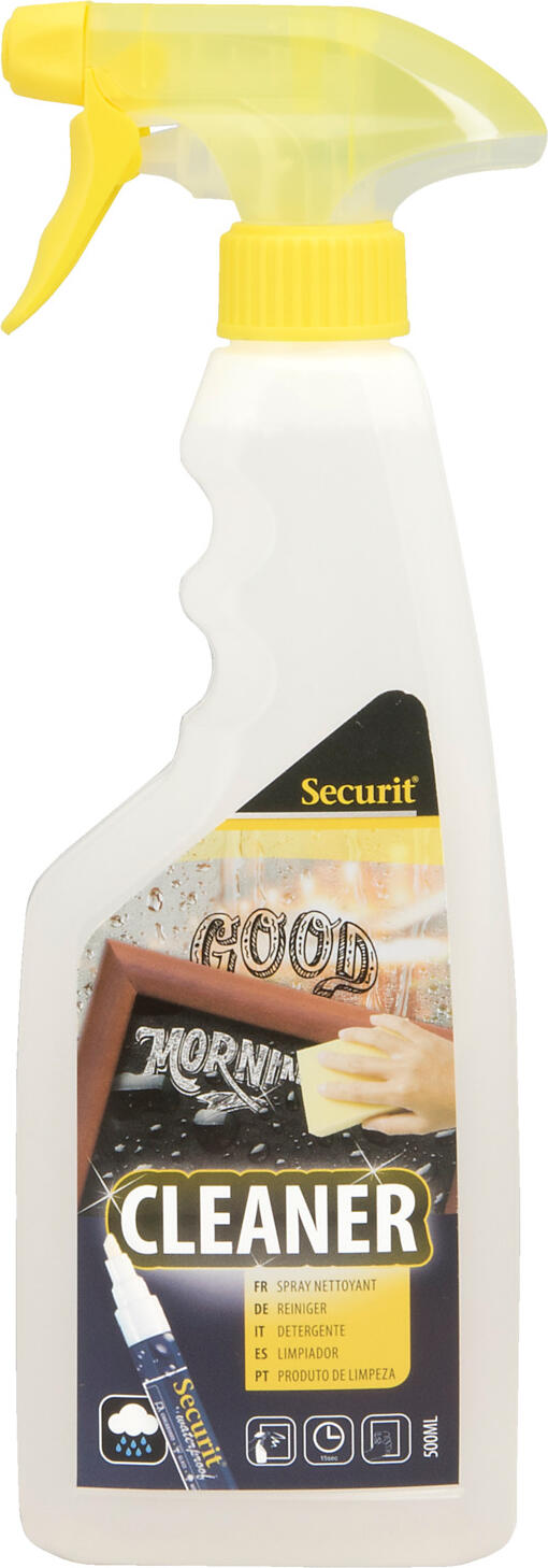 Securit G Vermes B.V. Cleaning supplies for dinner tables Reinigungsmittel für Tafeln Cleaning supplies for dinner tables; 0.5 l; white Reinigungsmittel für Tafeln; 0.5 l; weiß Cleans your boards easily. Spray bottle 500 ml. Suitable for our entire range of boards. Reinigt sauber und einfach Ihre Tafeln. Sprühflasche.