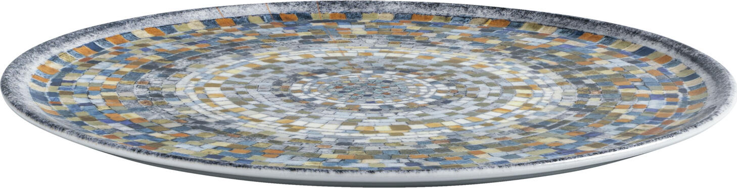 VEGA Terra Mosaic Pizza Plate, 33 cm Porcelain, Mediterranean Mosaic Finish, Blue White Orange, Set of 4 Pieces, Dishwasher and Microwave Safe