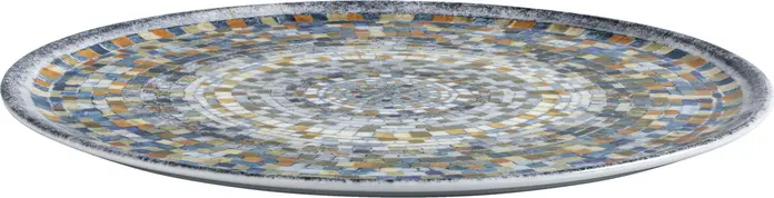 VEGA Terra Mosaic Pizza Plate, 33 cm Porcelain, Mediterranean Mosaic Finish, Blue White Orange, Set of 4 Pieces, Dishwasher and Microwave Safe