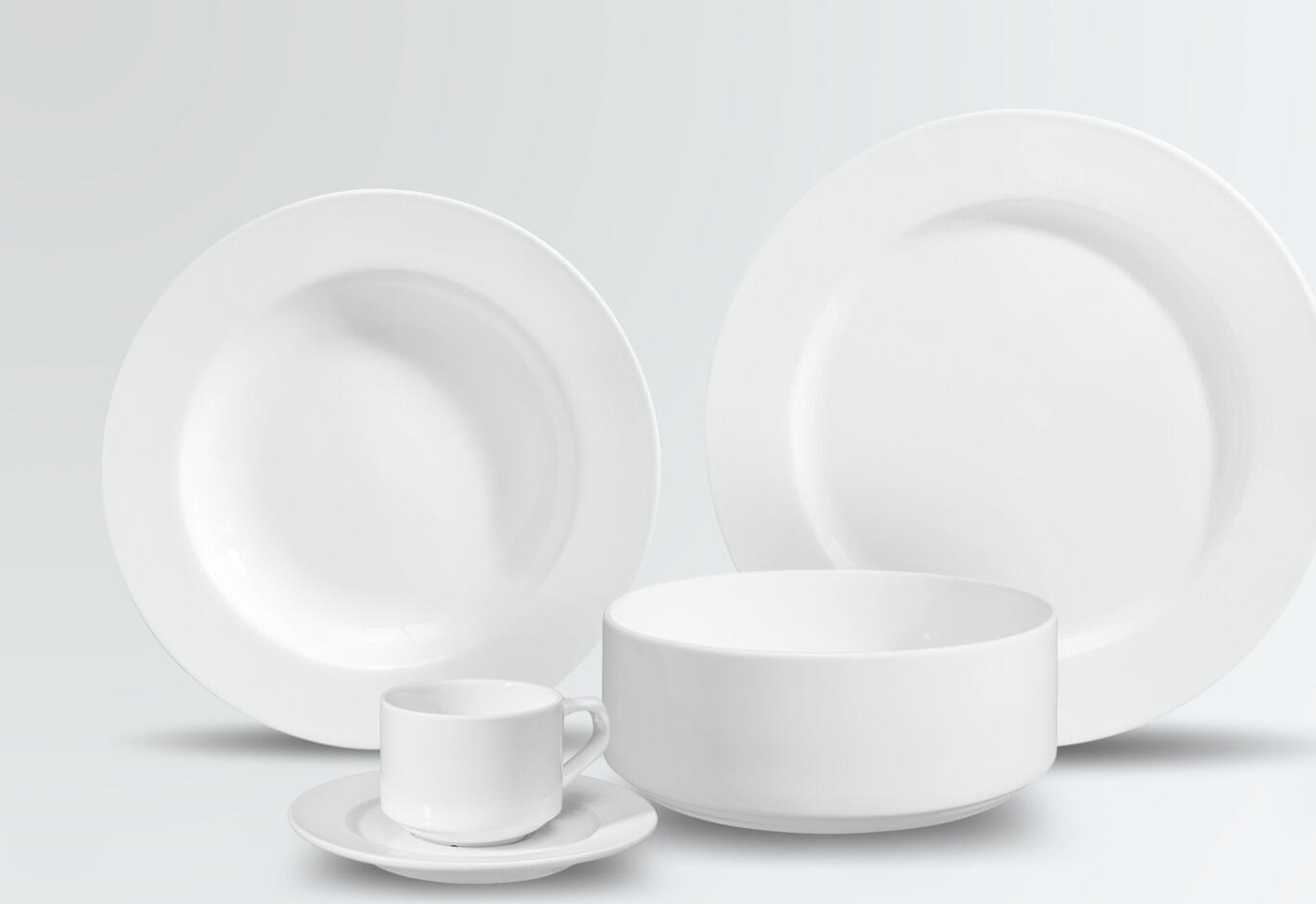 VEGA LUSINI Solutions GmbH Sample set  Base 5-piece Mustergarnitur Base 5-teilig Sample set  Base 5-piece; white Mustergarnitur Base 5-teilig; weiß Use our sample service. The following samples are included: Flat plate Ø 26 cm Deep plate Ø 23 cm Round bowl Ø 18 cm Coffee cup 0.2 l Coffee saucer Ø 15 cm Sample items are priced with a nominal fee, if you are not satisfied we will refund the nominal fee. Please contact our customer service. Nutzen Sie unseren Musterservice. Folgende Muster sind enthalten: Teller flach Ø 26 cm Teller tief Ø 23 cm Schale rund Ø 18 cm Kaffee-Obertasse 0,2 l Kaffee-Untertasse Ø 15 cm Musterartikel sind mit einer Schutzgebühr bepreist, bei Nichtgefallen erstatten wir Ihnen die Schutzgebühr zurück. Bitte nehmen Sie hierzu Kontakt zu unserem Kundenservice auf.