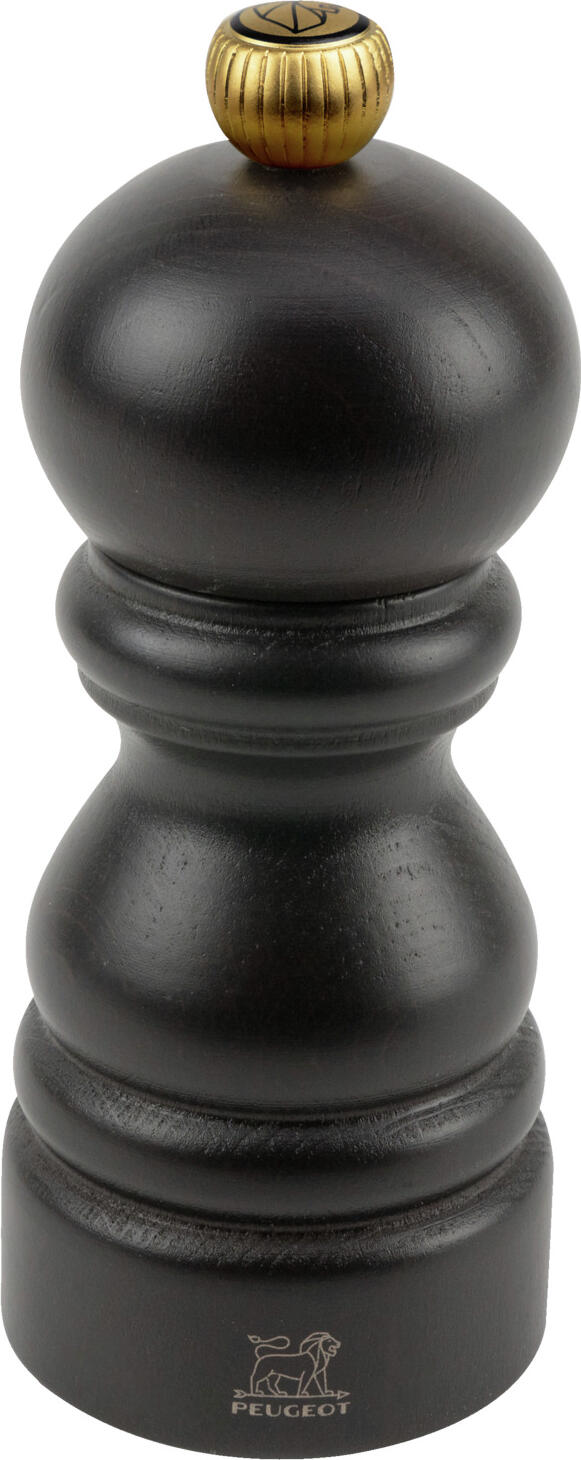Peugeot Peugeot Saveurs SNC Pepper mill Paris Pfeffermühle Paris Pepper mill Paris; 12 cm (H); chocolate; 6 piece / pack Pfeffermühle Paris; 12 cm (H); schoko; 6 Stück / Pack The Paris model has gained recognition around the world for its bulbous line and unmatched performance. The chocolate-colored Paris Pepper Mill 12 cm, made of PEFC™ certified beech wood from sustainable cultivation, is turned, lacquered and assembled in the Peugeot Manufacture in Franche-Comté. The compact mill is equipped with Peugeot's pepper grinder, which comes with a 25-year warranty in Germany. This mill is synonymous with unadulterated and refined cuisine. The gold-plated knob on the top of the mill is used to adjust the grind. Screw it on to get a fine grind to bring out the strength of the pepper, and conversely, screw it on to get a coarser grind to release the flavors. Das Modell Paris hat aufgrund seiner bauchigen Linie und der unerreichten Leistung in der ganzen Welt Anerkennung gefunden. Die schokofarbene Paris Pfeffermühle 12 cm, hergestellt aus PEFC™-zertifiziertem Buchenholz aus nachhaltigem Anbau, wird in der Peugeot Manufaktur in der Franche-Comté gedreht, lackiert und zusammengebaut. Die kompakte Mühle ist mit dem Pfeffermahlwerk von Peugeot ausgestattet, auf das eine 25-jährige Garantie in Deutschland gewährt wird. Diese Mühle steht für eine unverfälschte und raffinierte Küche. Der vergoldete Knopf oben auf der Mühle dient zur Einstellung des Mahlgrades. Durch Zuschrauben erhalten Sie einen feinen Mahlgrad, um die Stärke des Pfeffers zur Geltung zu bringen, und umgekehrt durch Aufschrauben einen gröberen Mahlgrad, um die Aromen freizusetzen.