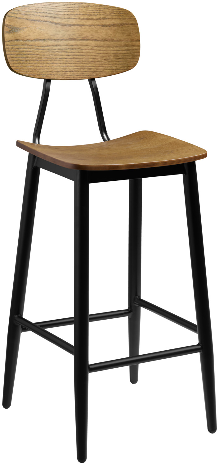 VEGA LUSINI Solutions GmbH Bar stool Scola Barstuhl Scola Bar stool Scola; 44.5x51x115 cm (WxDxH); seat antique oak, base black; 2 piece / pack Barstuhl Scola; 44.5x51x115 cm (BxTxH); Sitz eiche antik, Gestell schwarz; 2 Stück / Pack Scola bar chair - durable and comfortable for catering and bar areas The Scola bar chair impresses with its modern design in black lacquered steel and ash plywood seat with an authentic vintage character. The sturdy construction and comfortable seat height make it perfect for hotel bars, lounges, event locations and upscale catering. Easy to clean, only suitable for indoor use. Supplied fully assembled - for immediate use. Tip: order the matching Scola chair for the dining area at the same time. Barstuhl Scola – langlebig und komfortabel für Gastronomie und Barbereiche Der Barstuhl Scola überzeugt durch sein modernes Design aus schwarz lackiertem Stahl und Sitzflächen aus Esche-Schichtholz mit authentischem Vintage-Charakter. Die stabile Konstruktion und die komfortable Sitzhöhe machen ihn perfekt für Hotelbars, Lounges, Eventlocations und gehobene Gastronomie. Pflegeleicht, nur für den Innenbereich geeignet. Lieferung erfolgt komplett montiert – für sofortigen Einsatz. Tipp: passenden Stuhl Scola für den Essbereich gleich dazu bestellen.