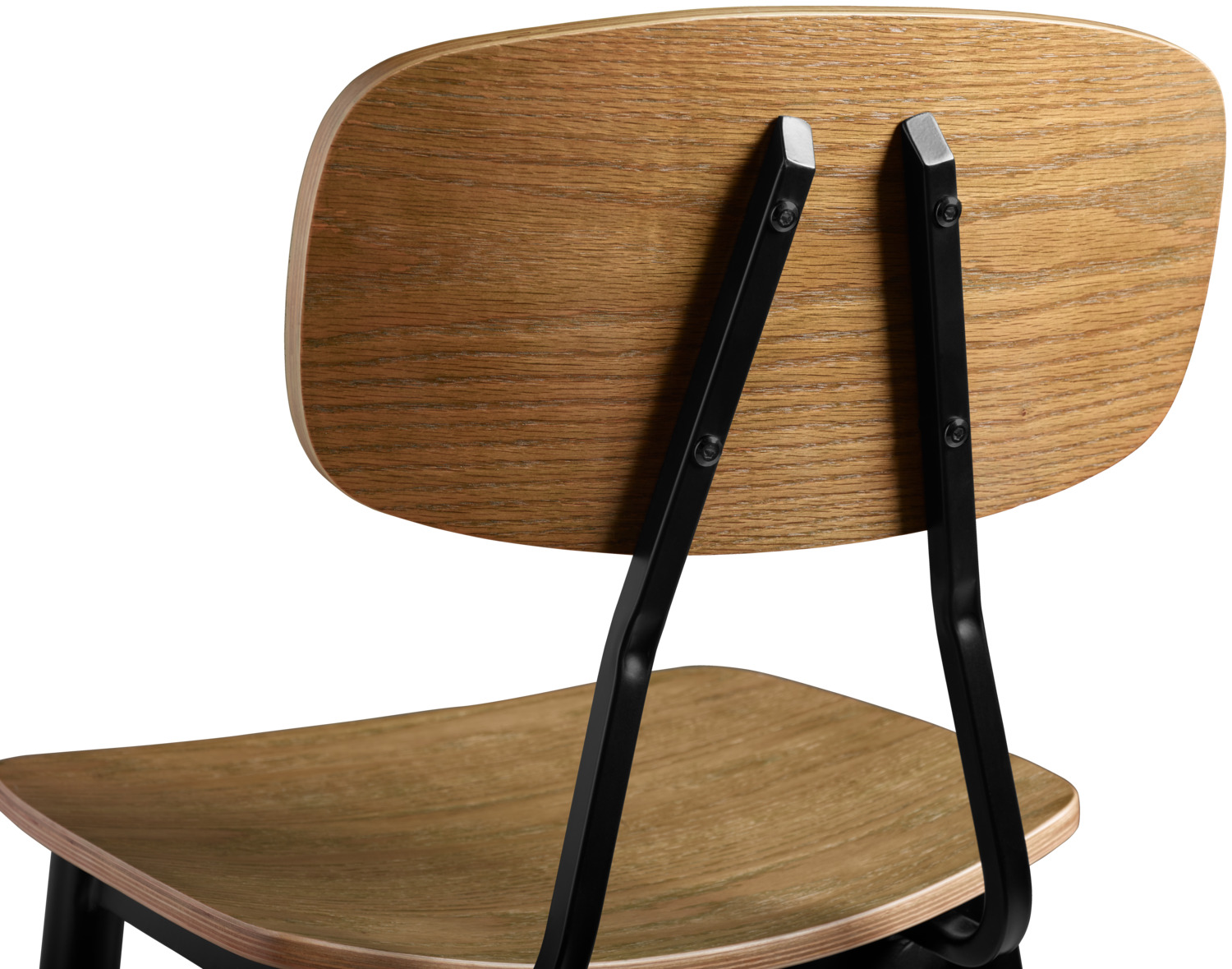 VEGA Scola Bar Stool Set of 2, Antique Oak Plywood Seat and Black Lacquered Steel Base, Industrial Vintage Design, 115 cm Height, Max Load 160 kg
