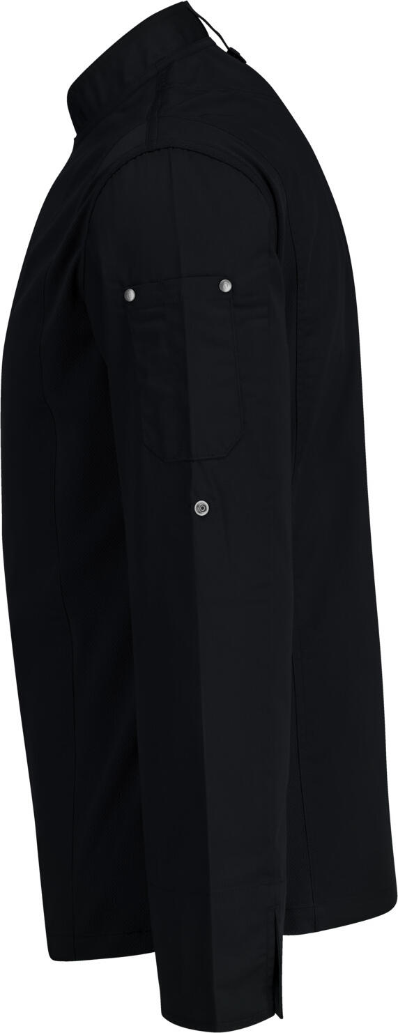 Jobeline Carter Men's Long-Sleeved Chef's Jacket, 65% Polyester 35% Cotton, Breathable Mesh Inserts, Roll-up Sleeves, Black