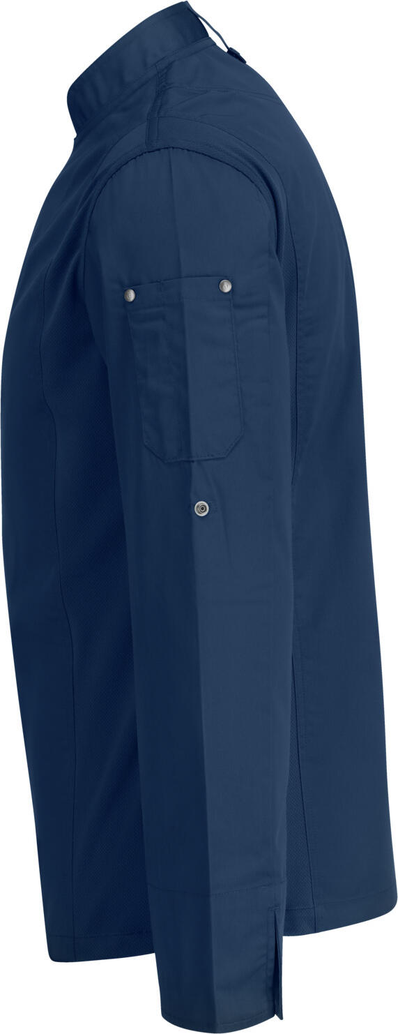Jobeline Carter Men's Long-Sleeved Chef Jacket, 65% Polyester 35% Cotton, Breathable Mesh Inserts, Roll-up Sleeves, Navy
