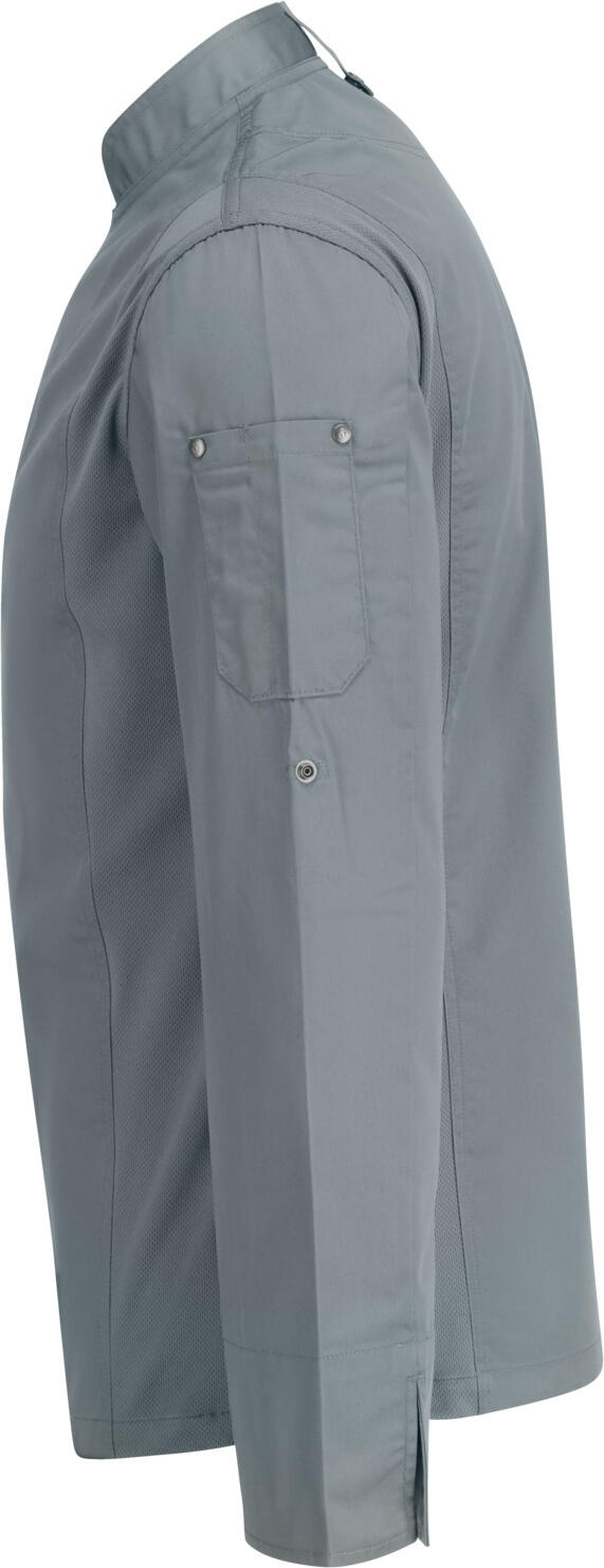 Jobeline Carter Men's Long-Sleeved Chef Jacket, 65% Polyester 35% Cotton, Breathable Mesh Inserts, Roll-up Sleeves, Grey, Size 62