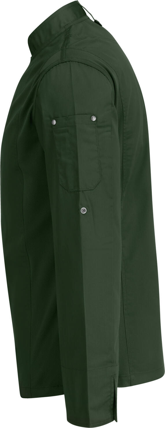 Jobeline Carter Men's Long-Sleeved Chef Jacket, 65% Polyester 35% Cotton, Breathable Mesh Inserts, Concealed Snap Placket, Dark Olive