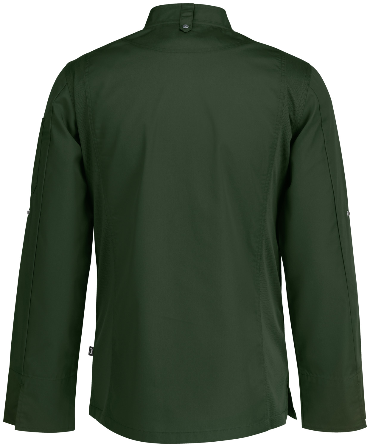 Jobeline Carter Men's Long-Sleeved Chef Jacket, 65% Polyester 35% Cotton, Breathable Mesh Inserts, Concealed Snap Placket, Dark Olive, Size 64