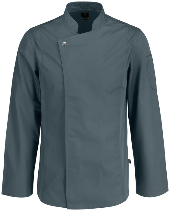 Jobeline Carter Men's Long-Sleeved Chef Jacket, 65% Polyester 35% Cotton, Breathable Mesh Inserts, Roll-up Sleeves, Greyish Blue