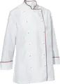 Jacket Bucatar PULSIVA Aila pentru femei, 100% bumbac 200 g/m², închidere cu dublu rând de 6 nasturi, mâneci lungi cu piping contrastant și buzunar