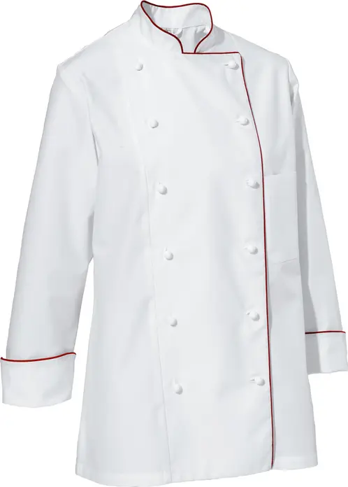 Jacket Bucatar PULSIVA Aila pentru femei, 100% bumbac 200 g/m², închidere cu dublu rând de 6 nasturi, mâneci lungi cu piping contrastant și buzunar