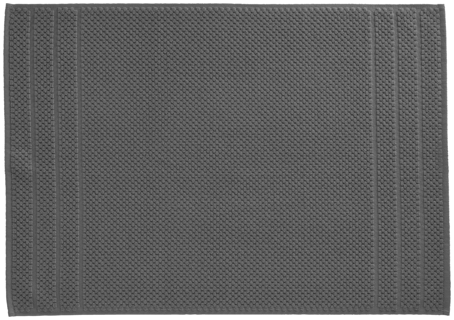 ERWIN M. LUSINI Solutions GmbH Bath mat Tavira Badematte Tavira Bath mat Tavira ; 50x70 cm (WxL); anthracite Badematte Tavira ; 50x70 cm (BxL); anthrazit 100% cotton. Weight approx. 700 g/m². Super-absorbent single-ply terry bath mat with high-quality Low Twist special yarns made of pure cotton. The bath mat has an impressively soft feel and modern waffle texture. 100 % Baumwolle. Gewicht ca. 700 g/m². Super saugfähige Walkfrottier Badematte mit hochwertigen Low Twist Spezialgarnen. Dank der speziellen Garnkonstruktion trocknen diese Tücher schneller als vergleichbare Handtücher aus reiner Baumwolle. Die Badematte überzeugt durch seine weiche Haptik und die moderne Waffelstruktur.