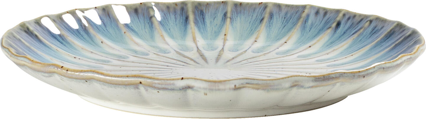 VEGA Flora Porcelain Flat Plates, 20.5 cm Diameter, Blue/Beige Floral Relief Pattern, Set of 4 Pieces for Professional Catering and Fine Dining