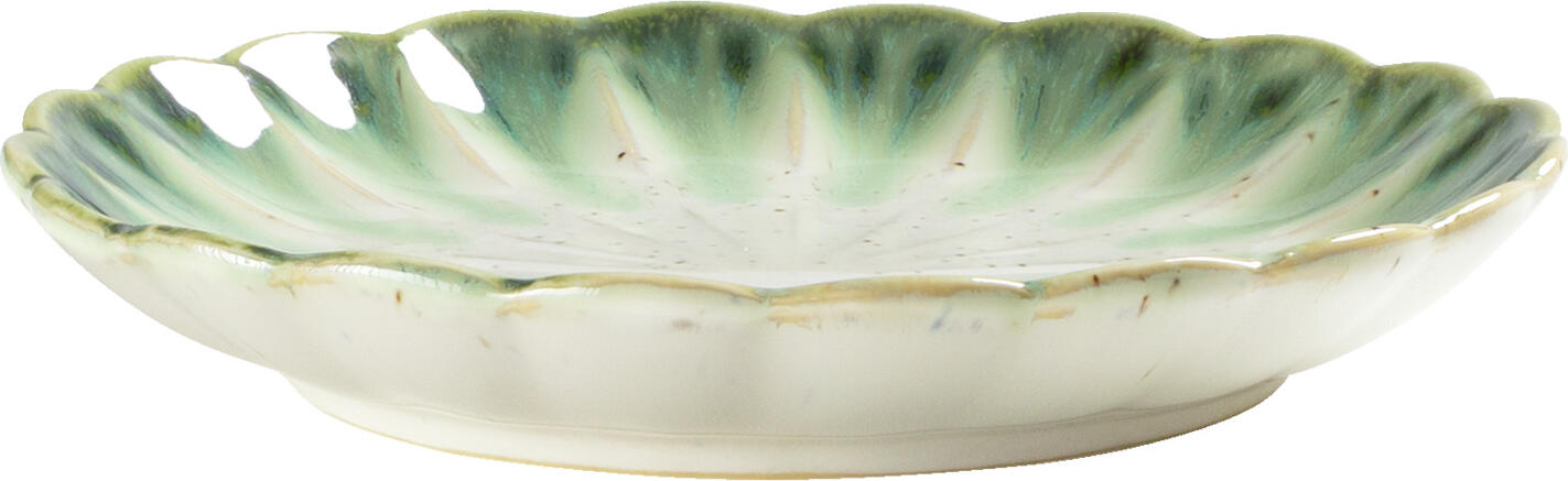 VEGA Flora Flat Plate Set of 6, Durable Porcelain with Floral Relief Pattern, 15.2 cm Diameter, Green/Beige, Dishwasher and Microwave Safe