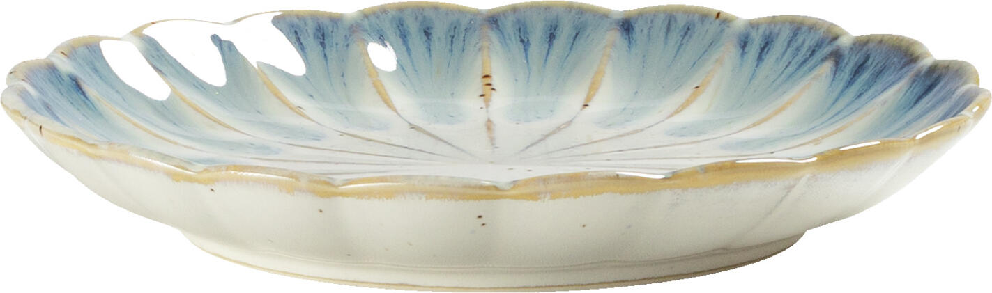 VEGA Flora Flat Plate Set of 6, Durable Porcelain, 15.2 cm Diameter, Blue/Beige Floral Relief Design, Chip-Resistant for Professional Catering