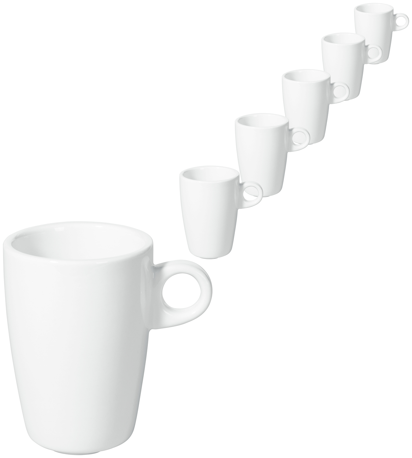 VEGA Bistro Espresso Cup Set of 6, 100ml White Porcelain Coffee Cups, Slim Tall Round Design, Dishwasher and Microwave Safe