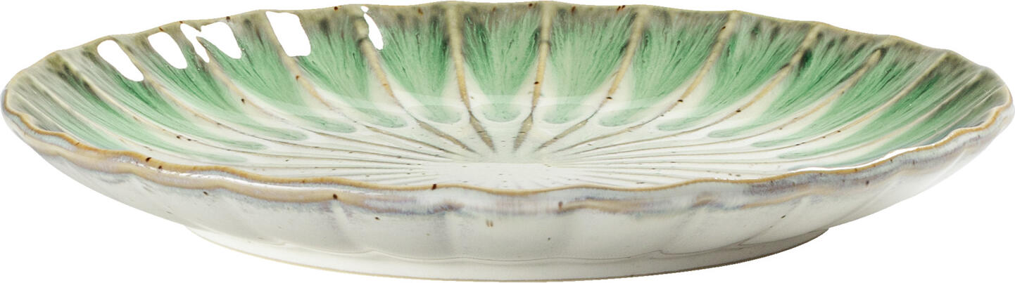 Farfurie Rasa VEGA Flora, Porcelana Durabila, Diametru 20.5 cm, Verde/Bej, Design cu Relief Floral, Set de 4 piese