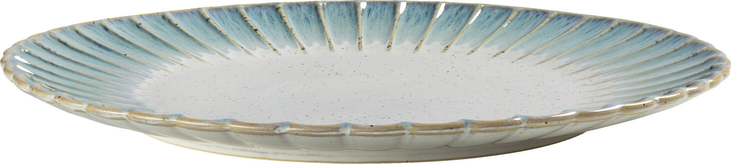 Farfurie rasa VEGA Flora, Porcelana Durabila, Diametru 33.8 cm, Albastru/Bej, Design cu Relief Floral, Set de 4 piese