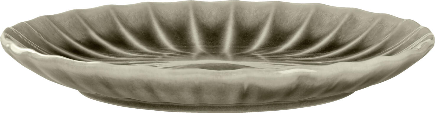 VEGA Flora Flat Plate Set of 4, 20.5 cm Durable Porcelain, Grey Round Plates with Floral Relief for Professional Catering